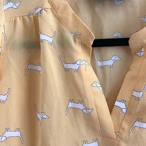 Lipslide Flutter Sleeve Yellow Dachshund Blouse